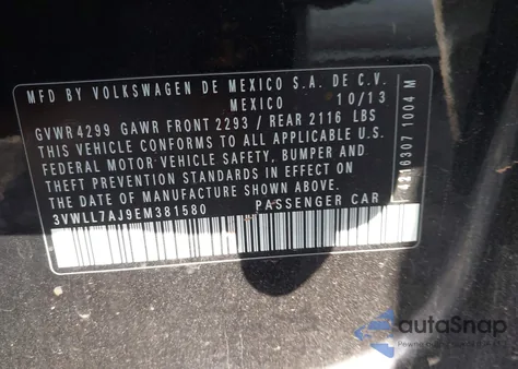 2014 Volkswagen Jetta 2.0L Tdi z USA, uszkodzony, nr VIN 3VWLL7AJ9EM381580